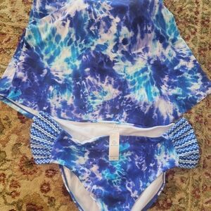 Vibrant Blue and White Tie-Dye Tankini Swim Suit 16